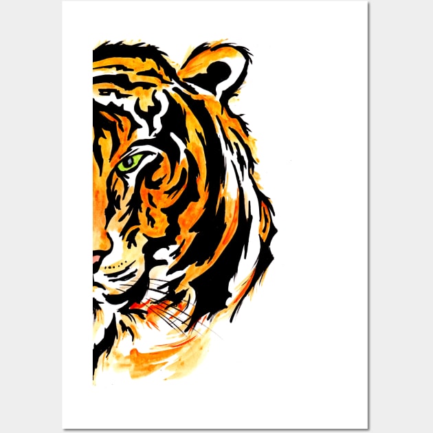 Green Eyer Tiger Face Wall Art by ZeichenbloQ